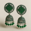 Antique Green Oxidized Beaded Silver Jhumka