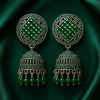 Antique Green Oxidized Beaded Silver Jhumka