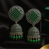 Antique Green Oxidized Beaded Silver Jhumka
