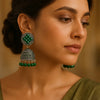 Antique Green Oxidized Beaded Silver Jhumka