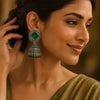 Antique Green Oxidized Beaded Silver Jhumka