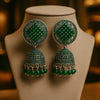 Antique Green Oxidized Beaded Silver Jhumka