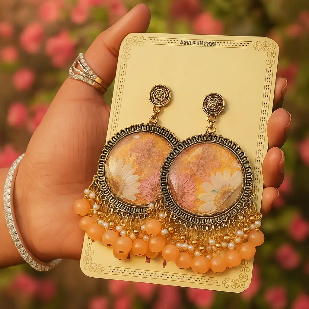 Peach Bloom Handcrafted Jhumkas