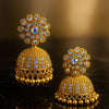 Luxury Gold-Plated Floral Dome Jhumka Earrings with Crystal Accents