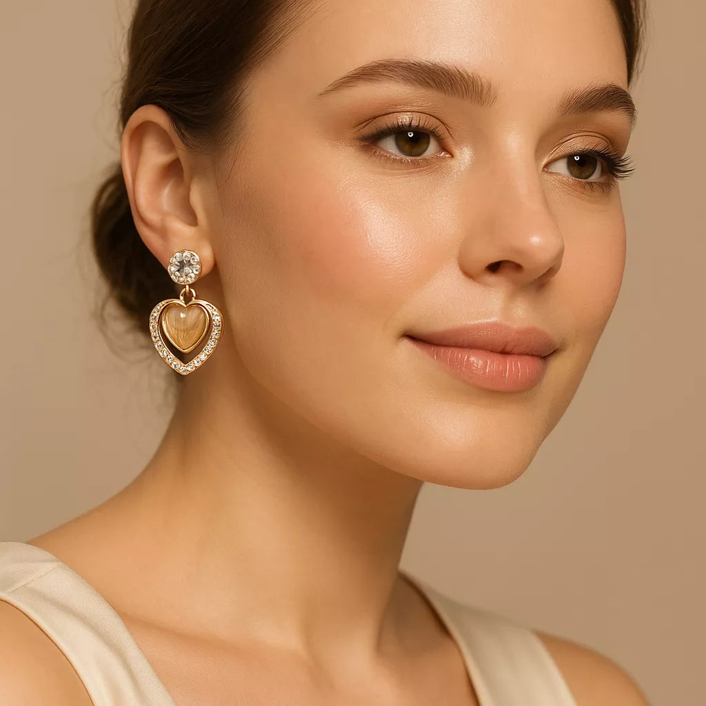 Golden Heart Sparkle Earrings