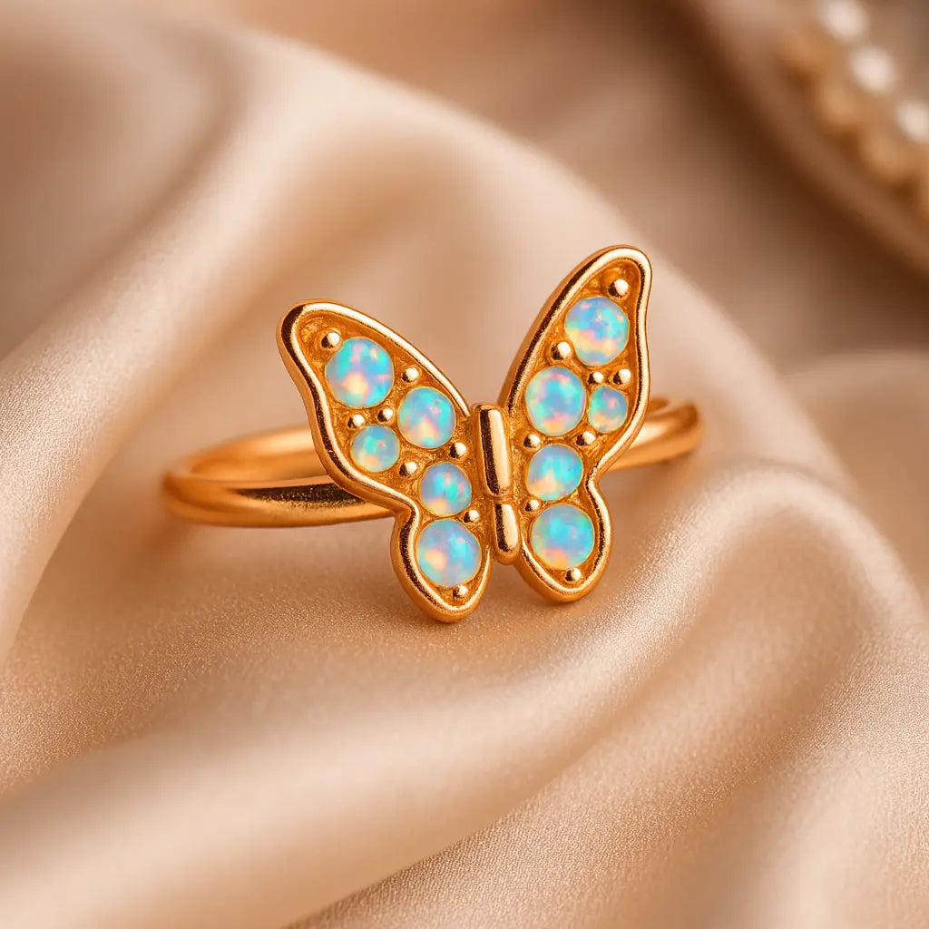 Luxury Rose Gold Opal Butterfly Ring