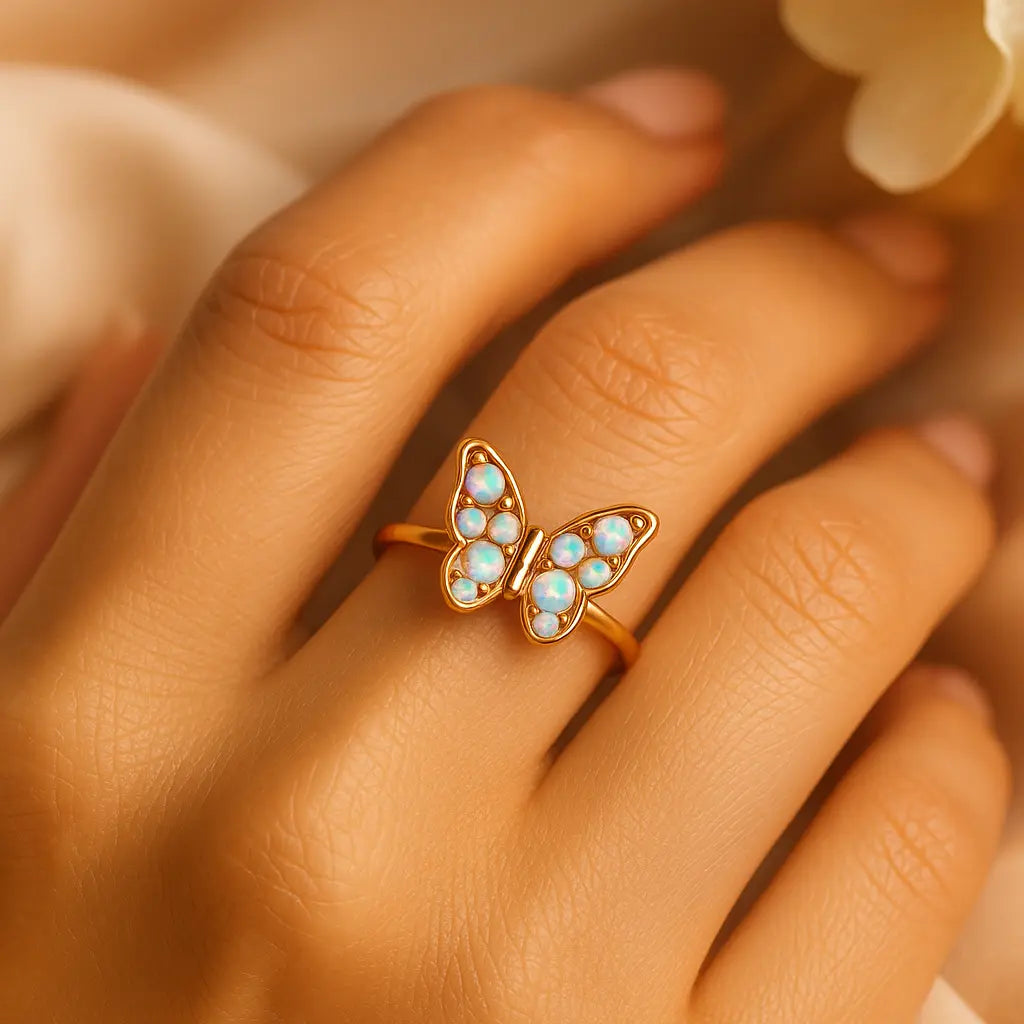 Luxury Rose Gold Opal Butterfly Ring