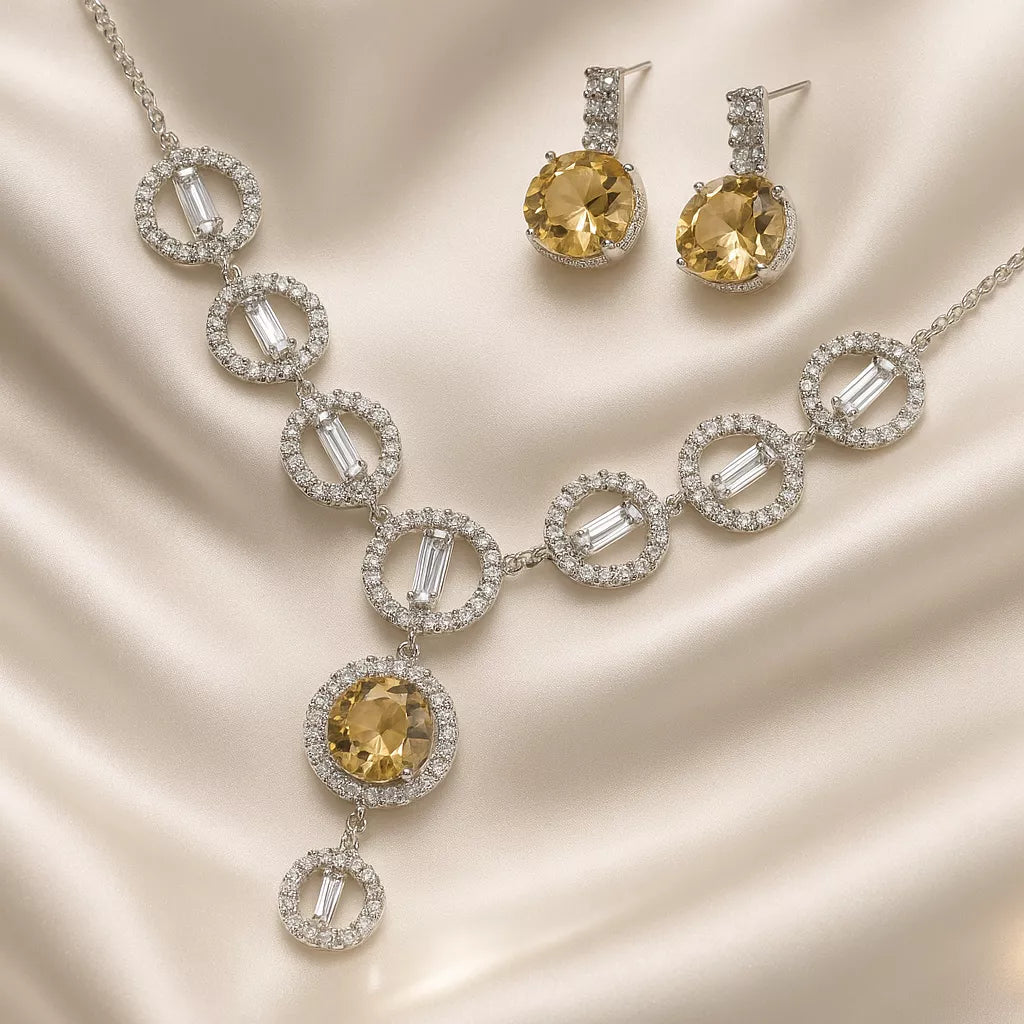 Crystal Halo Diamond Necklace Set