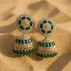 Emerald Aura Green & Silver Royal Dome Jhumka