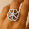 Elegant Crystal Halo Ring in Silver with Mint Green & Blush Pink Gemstones