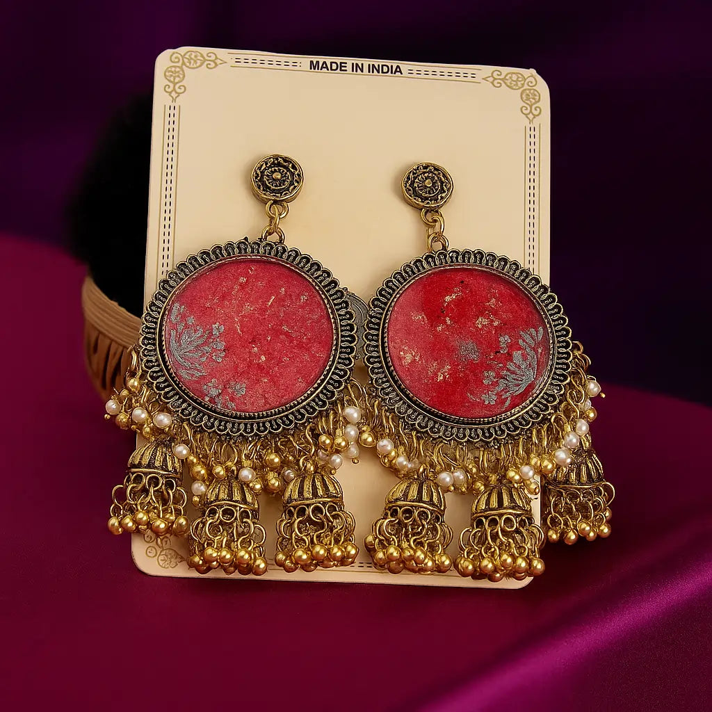 Radiant Red Resin Handcrafted Jhumkas