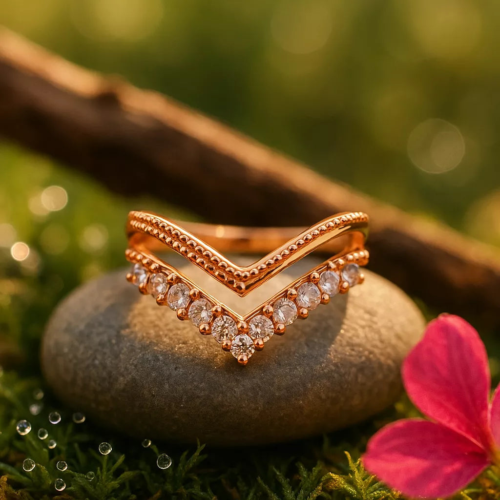 Radiant Grace V-Shaped Rose Gold Plated Ring