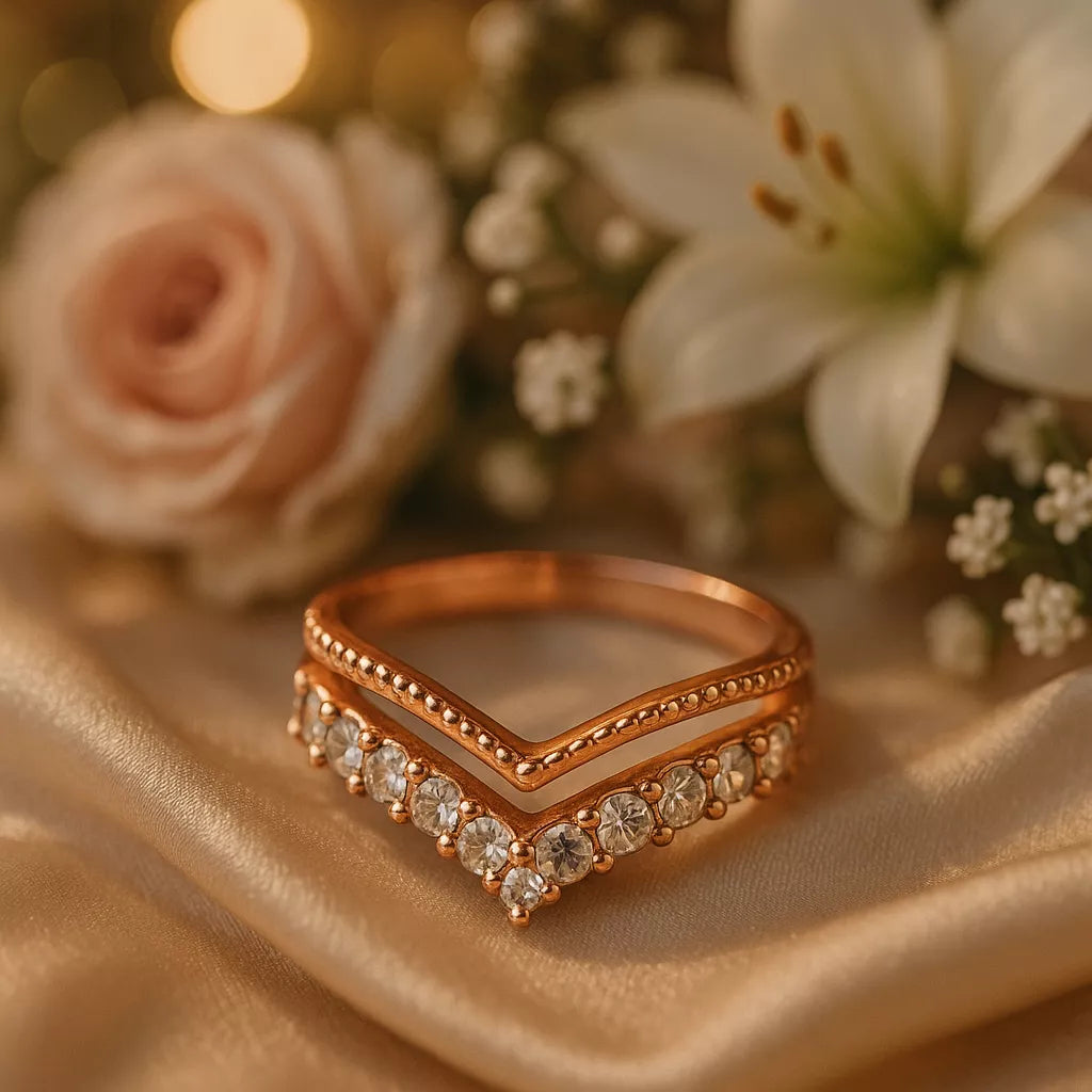 Radiant Grace V-Shaped Rose Gold Plated Ring