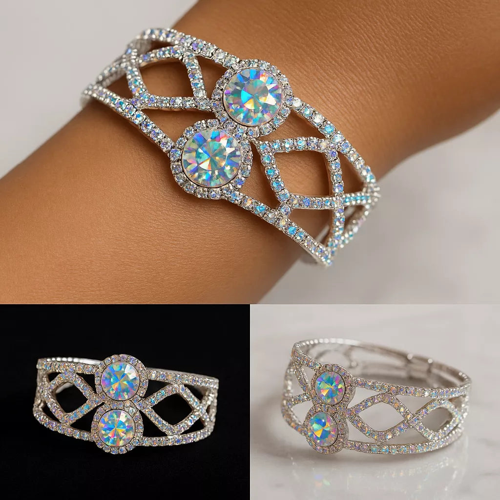 Silver Crystal Openwork Bracelet with Dual Stones