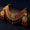 Elegant Deep Red Choker Necklace, Jhumka Earrings & Tikka Set