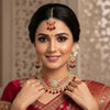 Elegant Deep Red Choker Necklace, Jhumka Earrings & Tikka Set