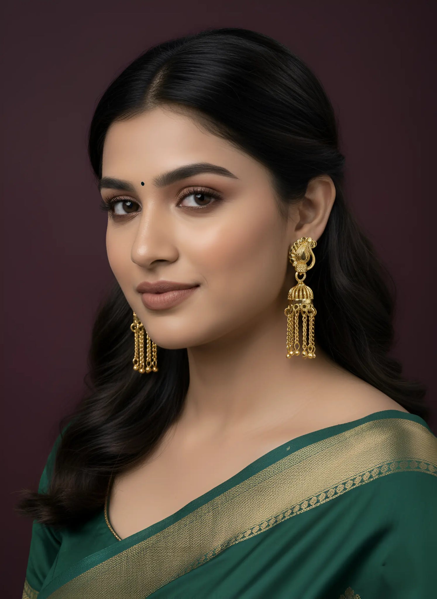 Royal Peacock Gold-Plated Jhumka Earrings