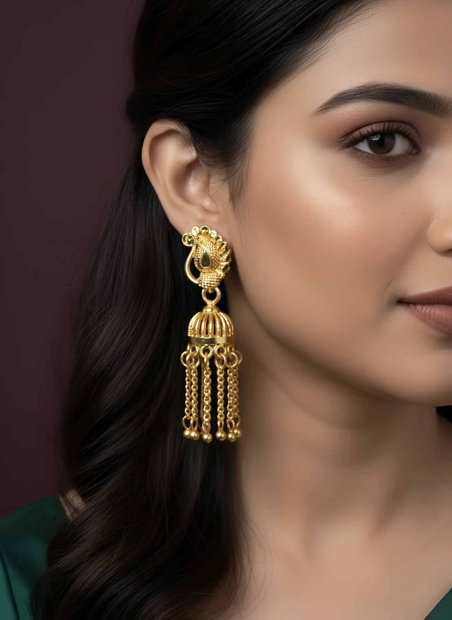 Royal Peacock Gold-Plated Jhumka Earrings