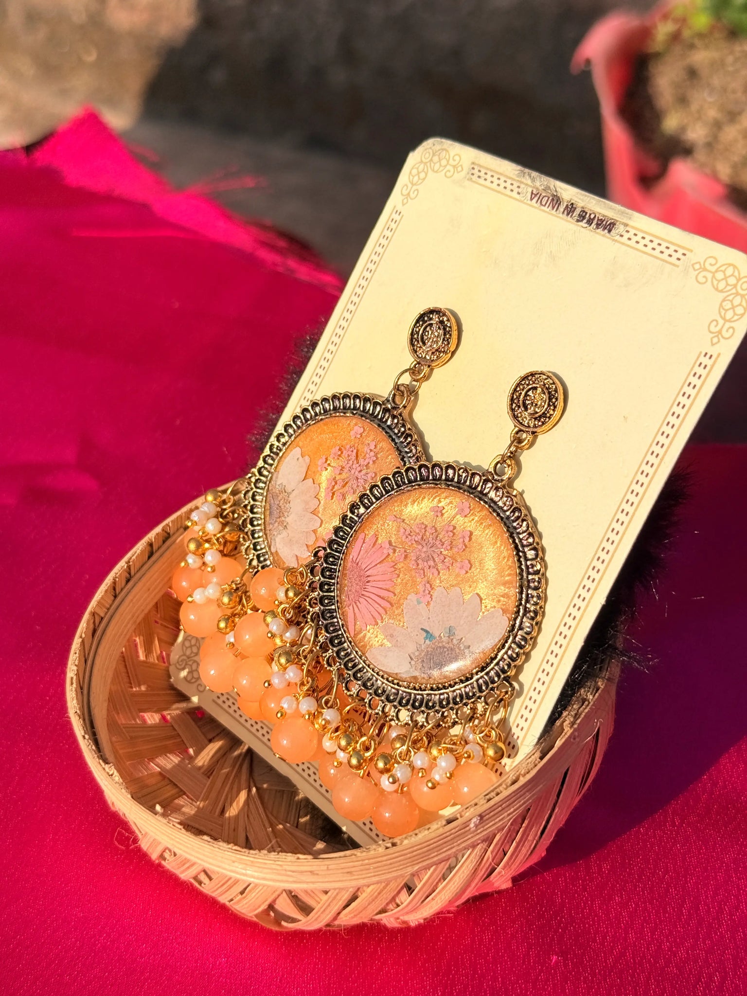 Peach Bloom Handcrafted Jhumkas