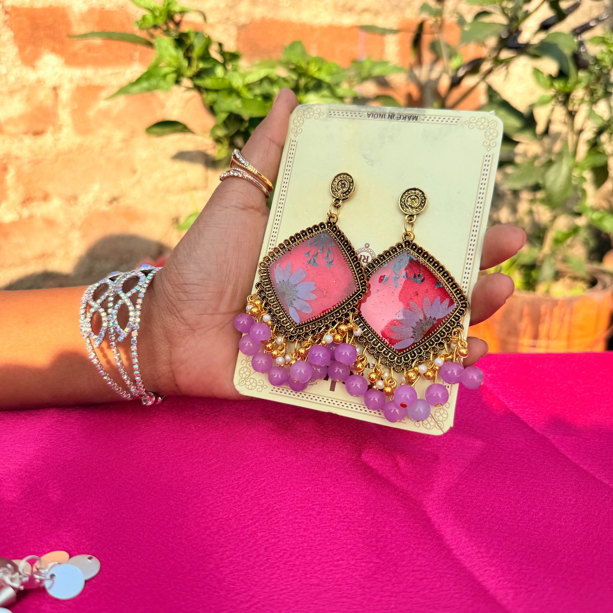 Blush Petal Handcrafted Resin Jhumkas