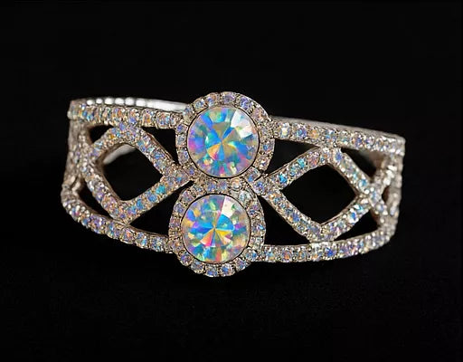 Silver Crystal Openwork Bracelet with Dual Stones