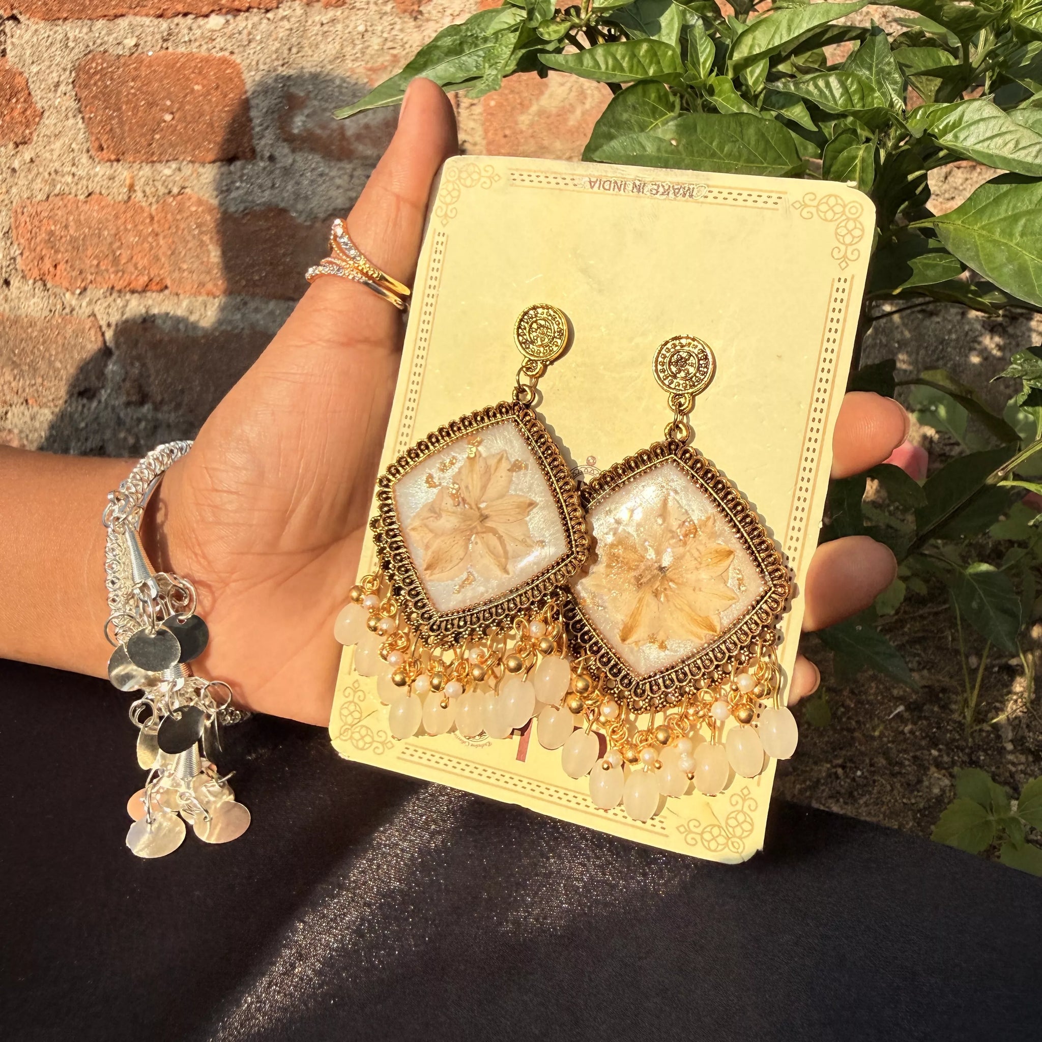 Golden Bloom Handcrafted Resin Jhumkas