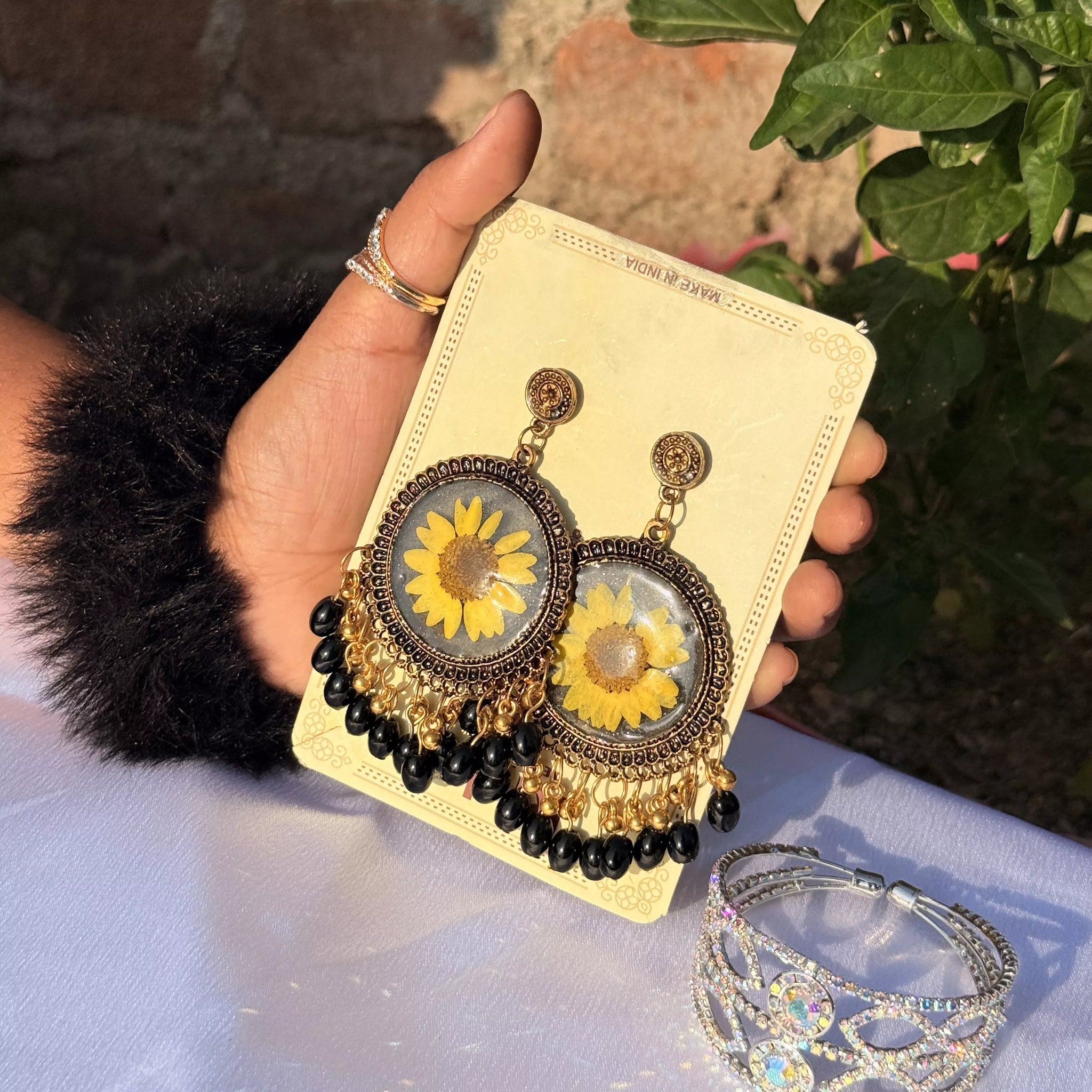 Sunshine Bloom Handcrafted Resin Jhumkas